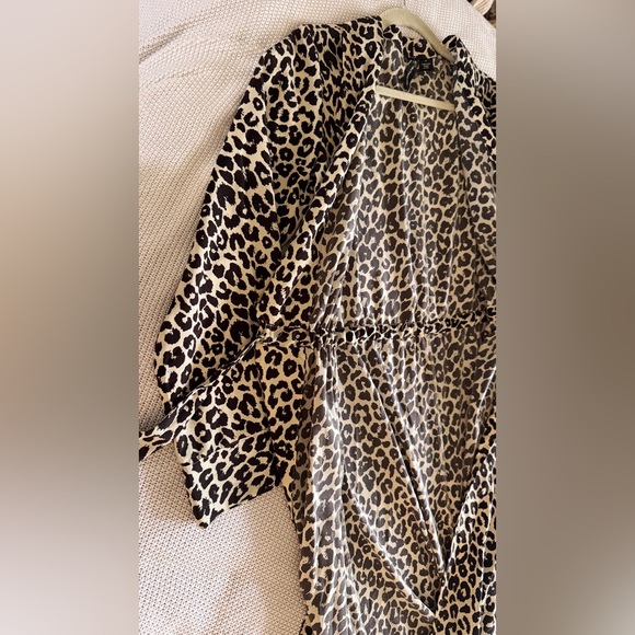 SOMETHING NAVY Brown Leopard Print Swim Coverup Robe Kimono Wrap - Picture 10 of 14